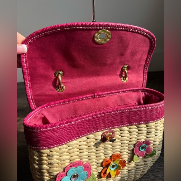 Pink and Blue Basket Bag with Floral Appliques - Picture 5 of 7